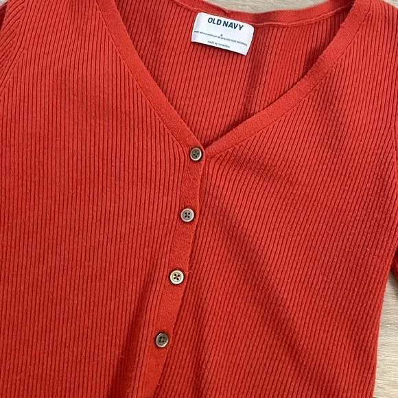 Red Ribbed Button-Up Cardigan - Picture 3 of 4